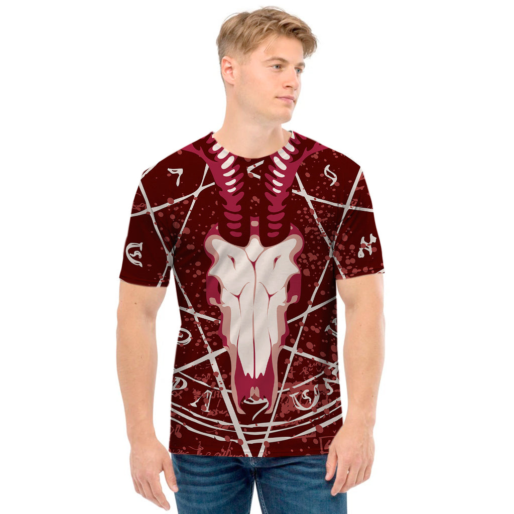 Goat Skull Pentagram Print Men's T-Shirt