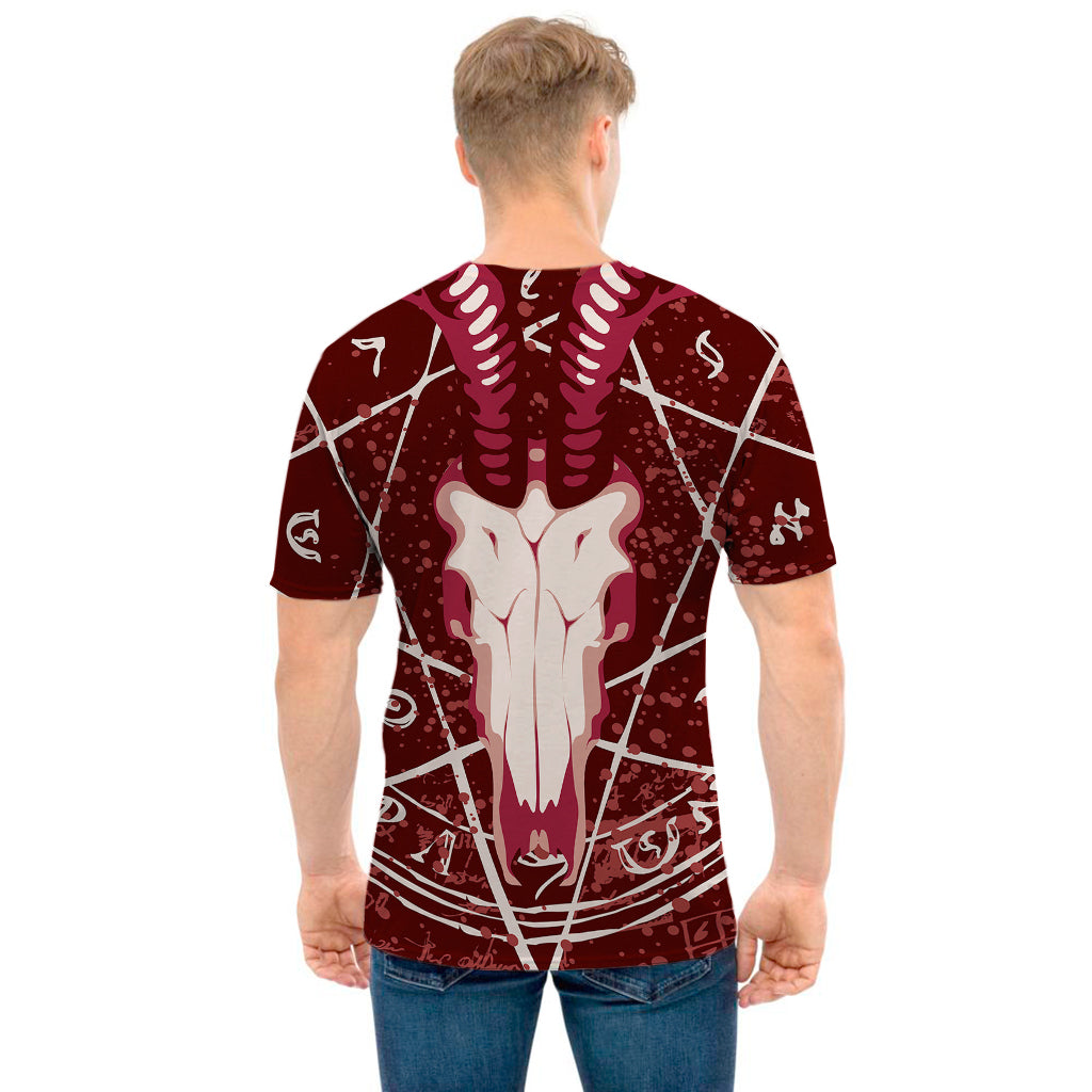Goat Skull Pentagram Print Men's T-Shirt