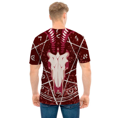 Goat Skull Pentagram Print Men's T-Shirt