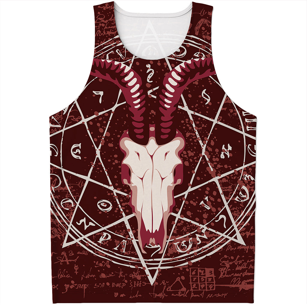 Goat Skull Pentagram Print Men's Tank Top
