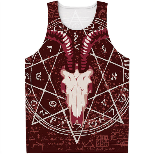 Goat Skull Pentagram Print Men's Tank Top