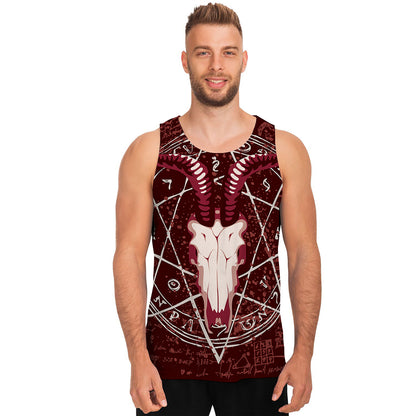 Goat Skull Pentagram Print Men's Tank Top