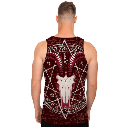 Goat Skull Pentagram Print Men's Tank Top