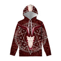 Goat Skull Pentagram Print Pullover Hoodie