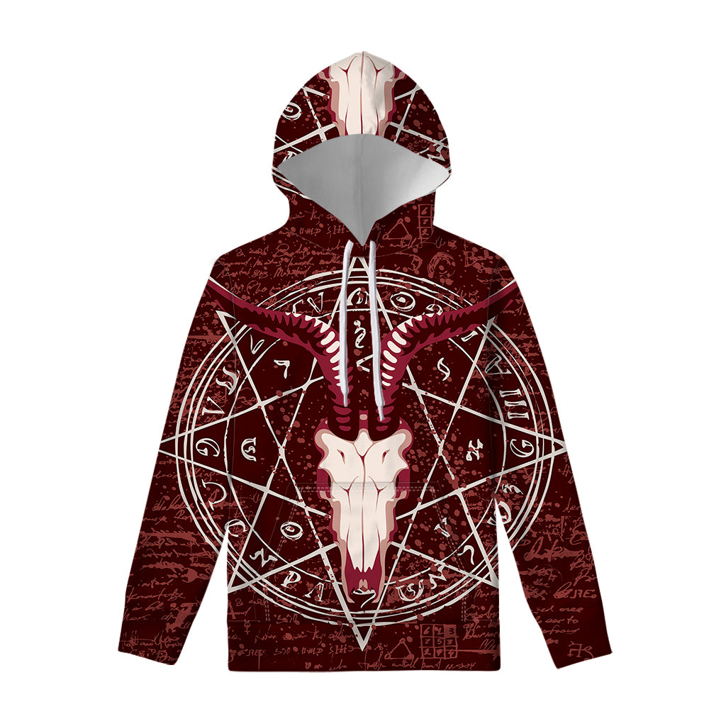 Goat Skull Pentagram Print Pullover Hoodie