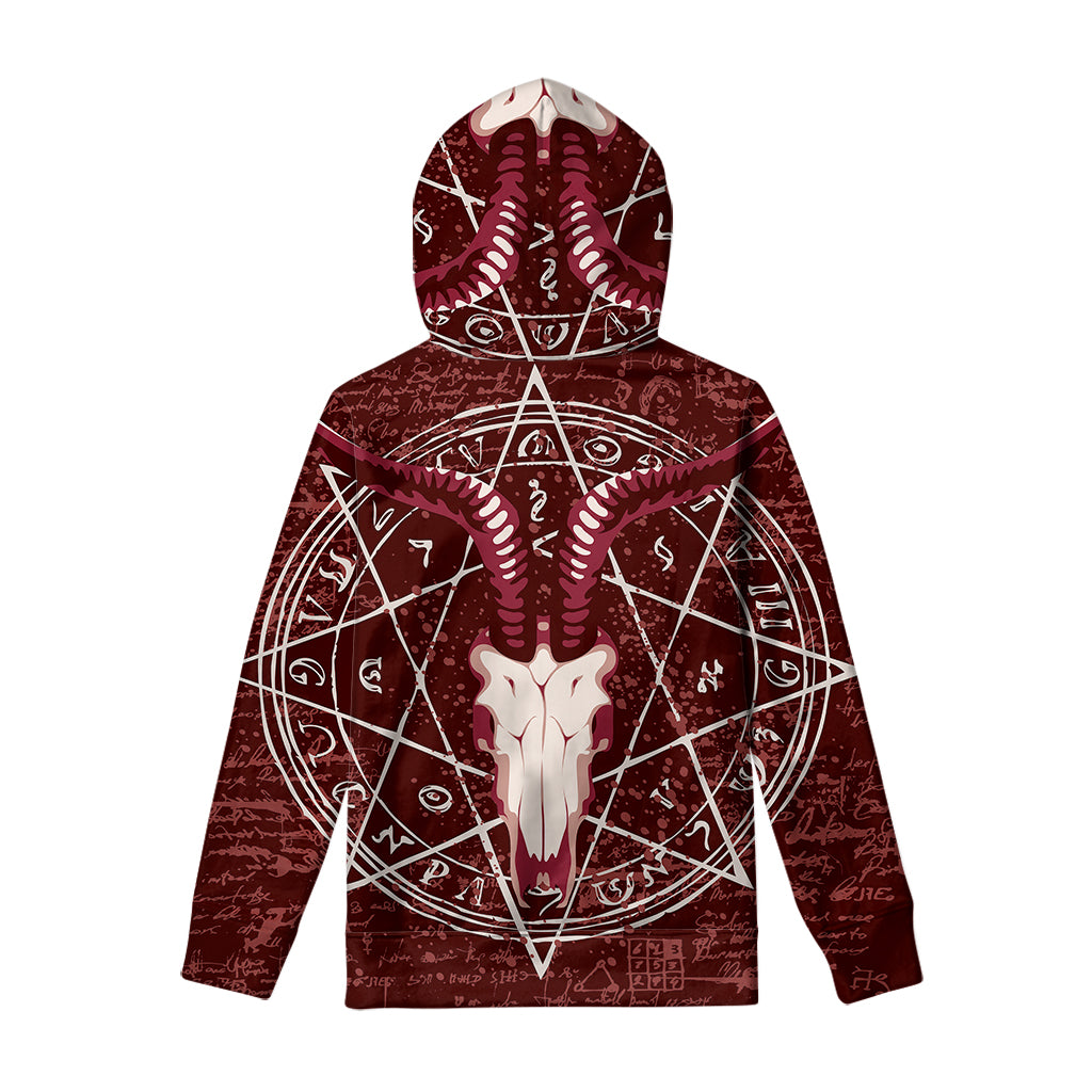 Goat Skull Pentagram Print Pullover Hoodie