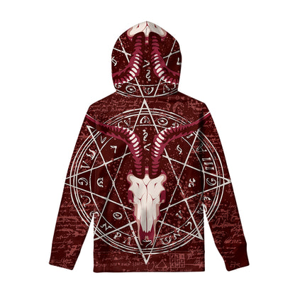 Goat Skull Pentagram Print Pullover Hoodie