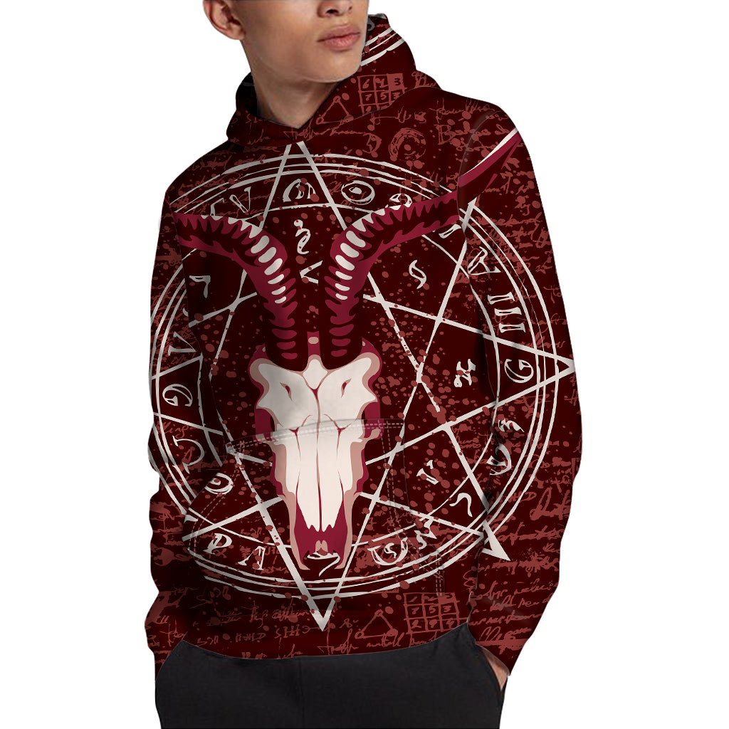 Goat Skull Pentagram Print Pullover Hoodie