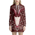 Goat Skull Pentagram Print Pullover Hoodie Dress