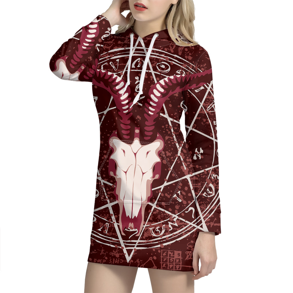 Goat Skull Pentagram Print Pullover Hoodie Dress