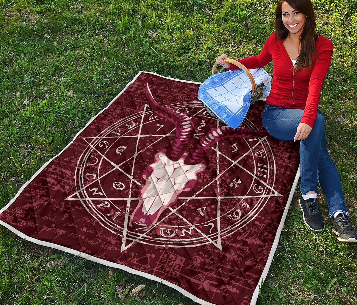 Goat Skull Pentagram Print Quilt