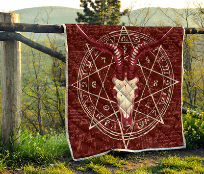 Goat Skull Pentagram Print Quilt