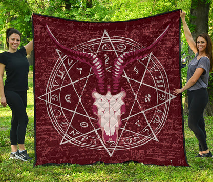 Goat Skull Pentagram Print Quilt