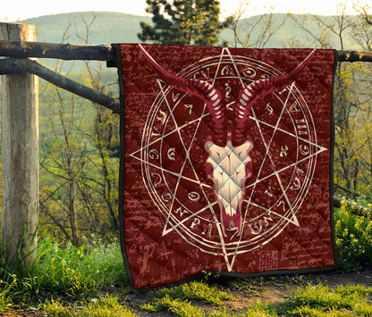 Goat Skull Pentagram Print Quilt