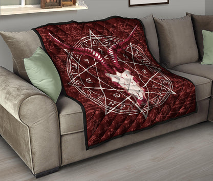Goat Skull Pentagram Print Quilt