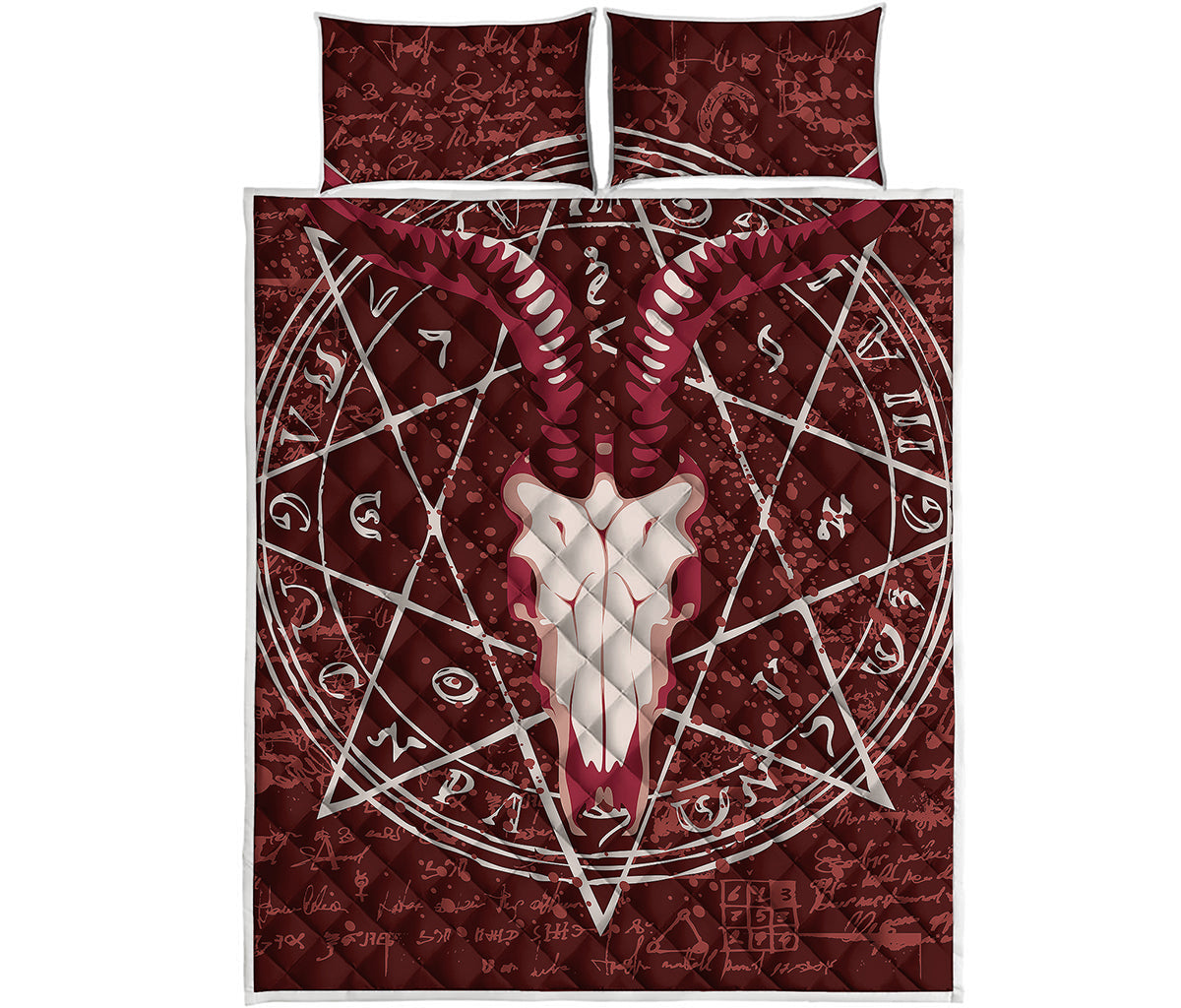 Goat Skull Pentagram Print Quilt Bed Set