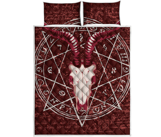Goat Skull Pentagram Print Quilt Bed Set