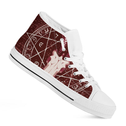 Goat Skull Pentagram Print White High Top Shoes