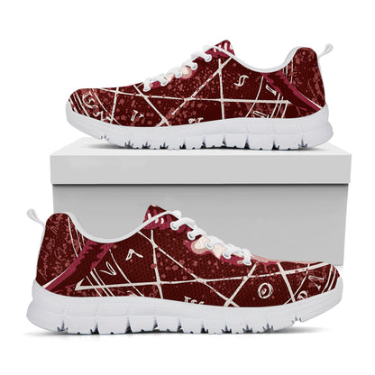 Goat Skull Pentagram Print White Sneakers