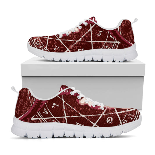 Goat Skull Pentagram Print White Sneakers