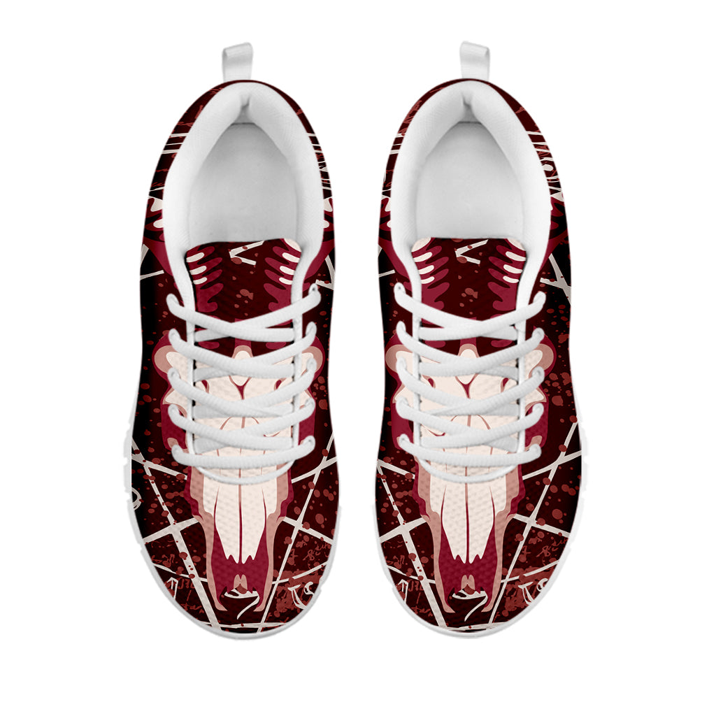 Goat Skull Pentagram Print White Sneakers
