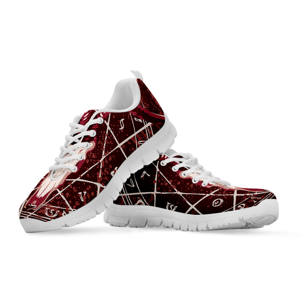 Goat Skull Pentagram Print White Sneakers