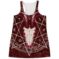 Goat Skull Pentagram Print Women's Racerback Tank Top