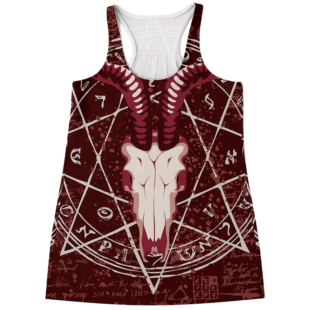 Goat Skull Pentagram Print Women's Racerback Tank Top