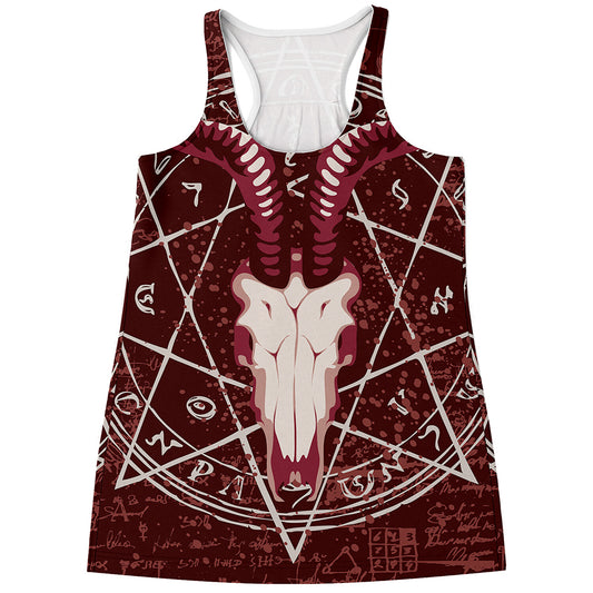 Goat Skull Pentagram Print Women's Racerback Tank Top