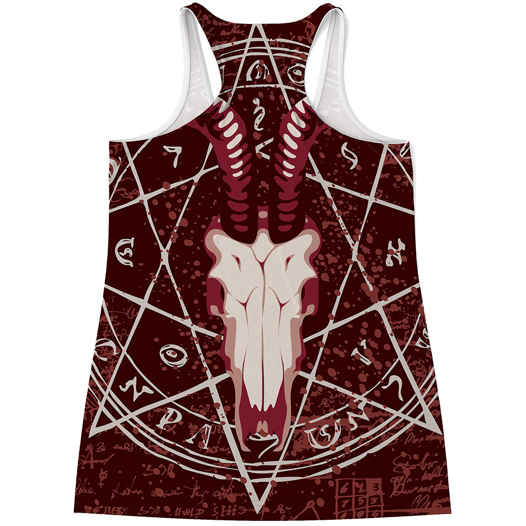 Goat Skull Pentagram Print Women's Racerback Tank Top