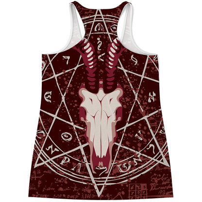 Goat Skull Pentagram Print Women's Racerback Tank Top