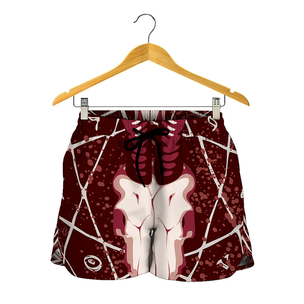 Goat Skull Pentagram Print Women's Shorts