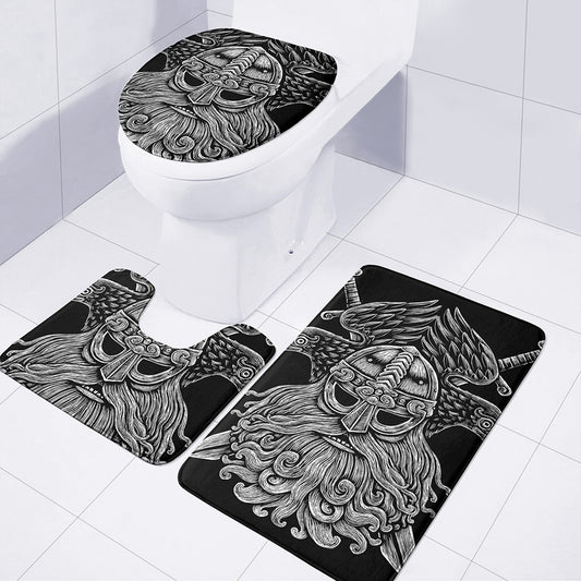 God Odin With Huginn And Muninn Print 3 Piece Bath Mat Set