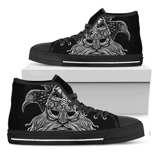 God Odin With Huginn And Muninn Print Black High Top Shoes