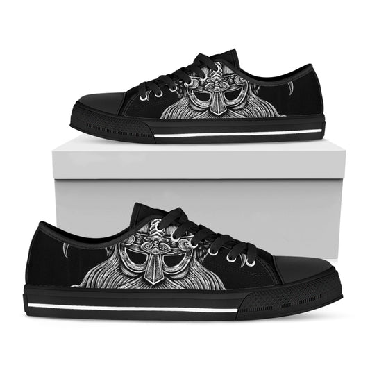 God Odin With Huginn And Muninn Print Black Low Top Shoes 