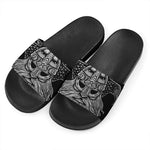 God Odin With Huginn And Muninn Print Black Slide Sandals