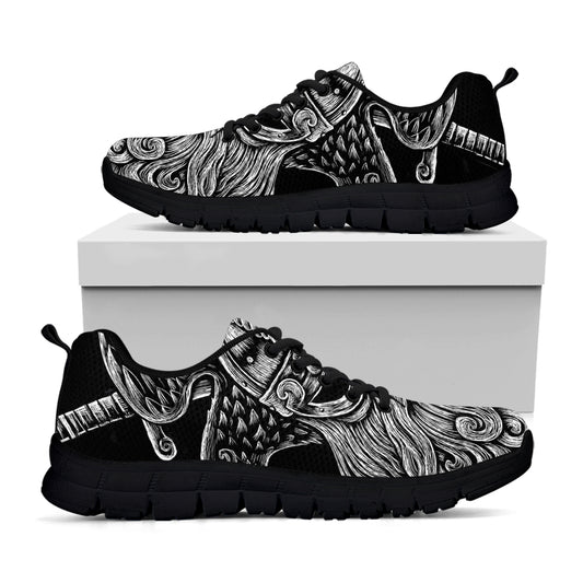 God Odin With Huginn And Muninn Print Black Sneakers