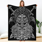 God Odin With Huginn And Muninn Print Blanket