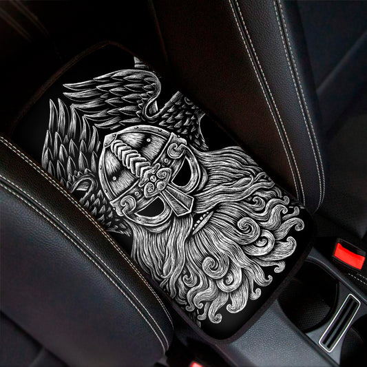 God Odin With Huginn And Muninn Print Car Center Console Cover
