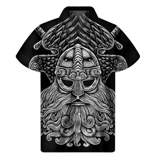 God Odin With Huginn And Muninn Print Men's Short Sleeve Shirt