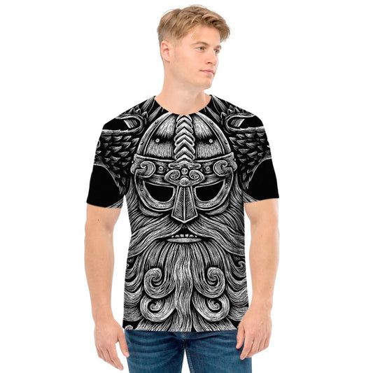 God Odin With Huginn And Muninn Print Men's T-Shirt