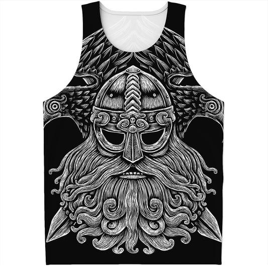 God Odin With Huginn And Muninn Print Men's Tank Top