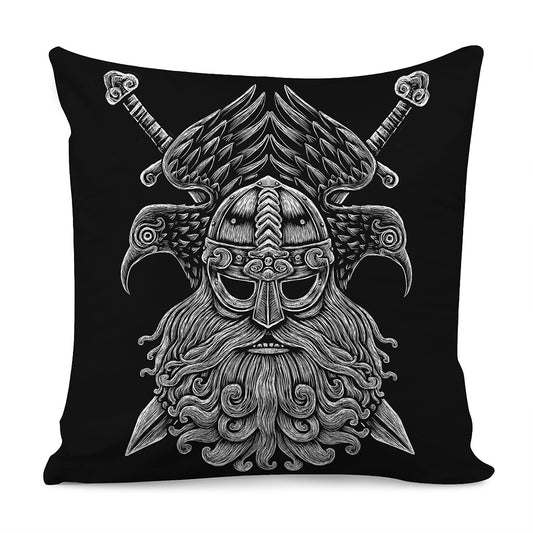 God Odin With Huginn And Muninn Print Pillow Cover