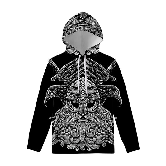 God Odin With Huginn And Muninn Print Pullover Hoodie