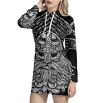God Odin With Huginn And Muninn Print Pullover Hoodie Dress