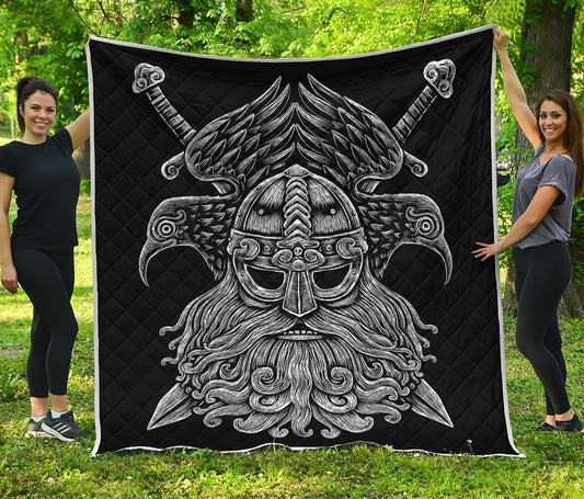 God Odin With Huginn And Muninn Print Quilt