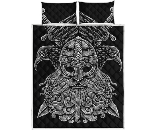God Odin With Huginn And Muninn Print Quilt Bed Set