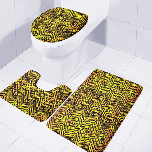 Gold African Ethnic Tribal Pattern Print 3 Piece Bath Mat Set
