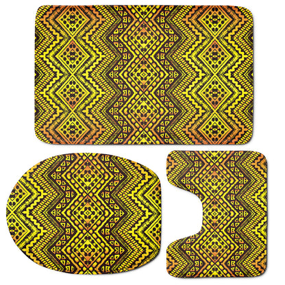 Gold African Ethnic Tribal Pattern Print 3 Piece Bath Mat Set