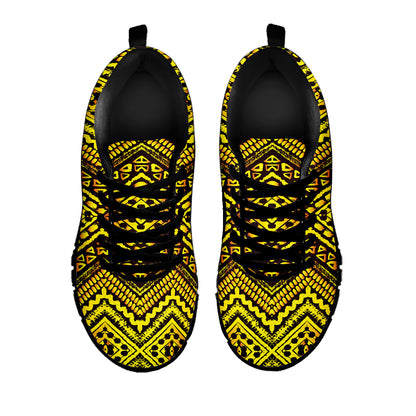 Gold African Ethnic Tribal Pattern Print Black Sneakers